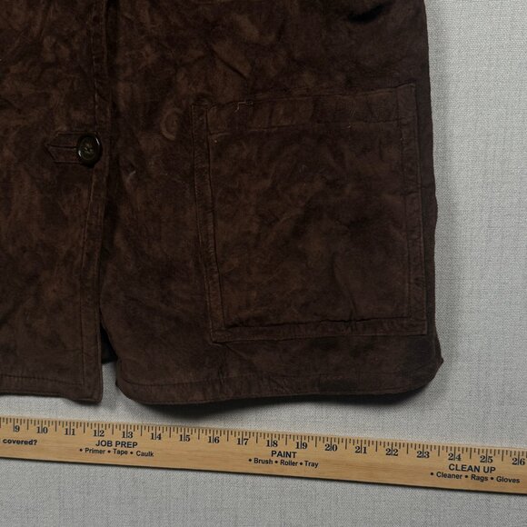 Dennis Basso Leather Coat Faux Fur Trim Button Down Dark Brown - Picture 10 of 13